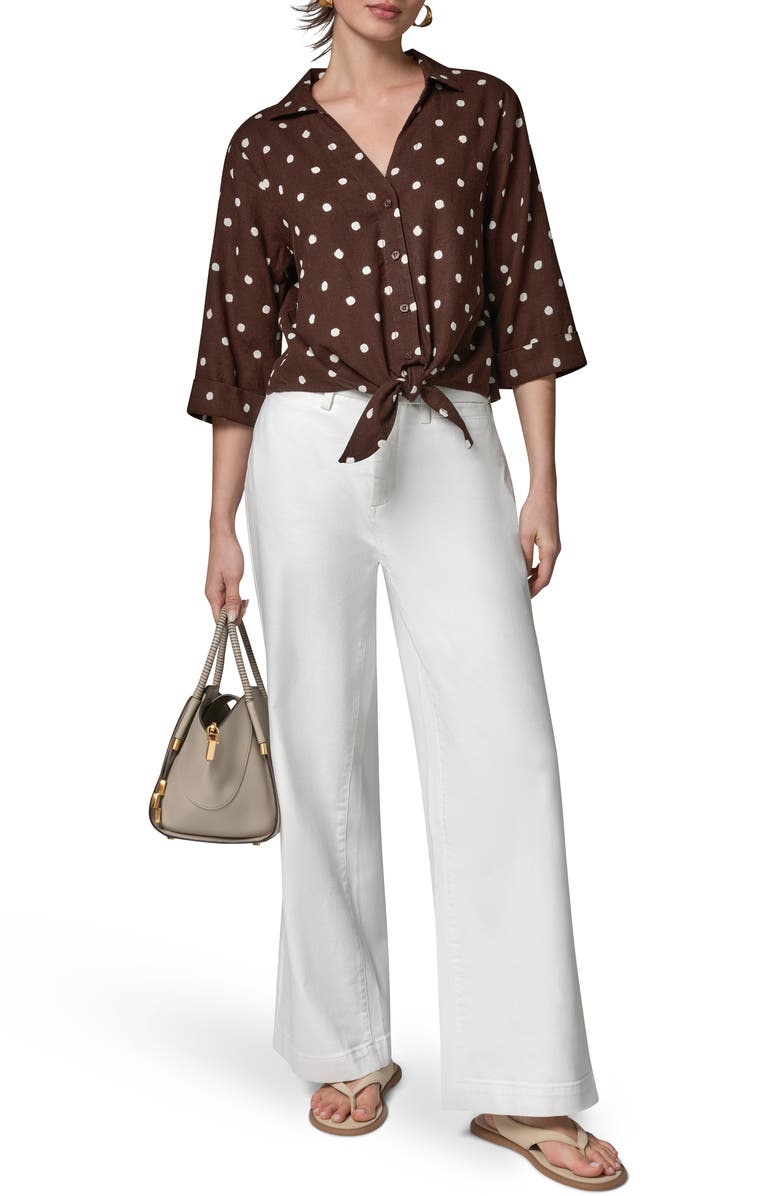Donna Karan New York Polka Dot Linen Blend Tie Front Top, Alternate, color, Canyon Distressed Dot