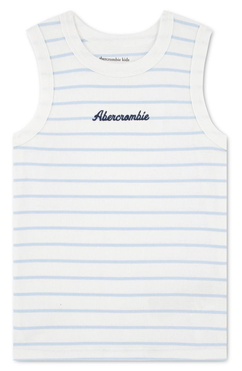 abercrombie kids Kids' Rib Graphic Cotton Blend Tank, Main, color, Bright White