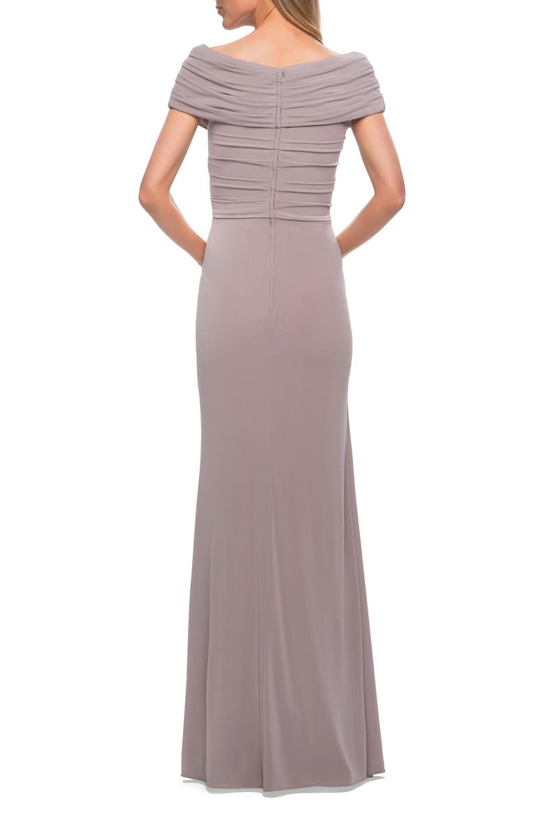 Ruched Jersey Long Gown with V-Neckline, Alternate, color, SILVER