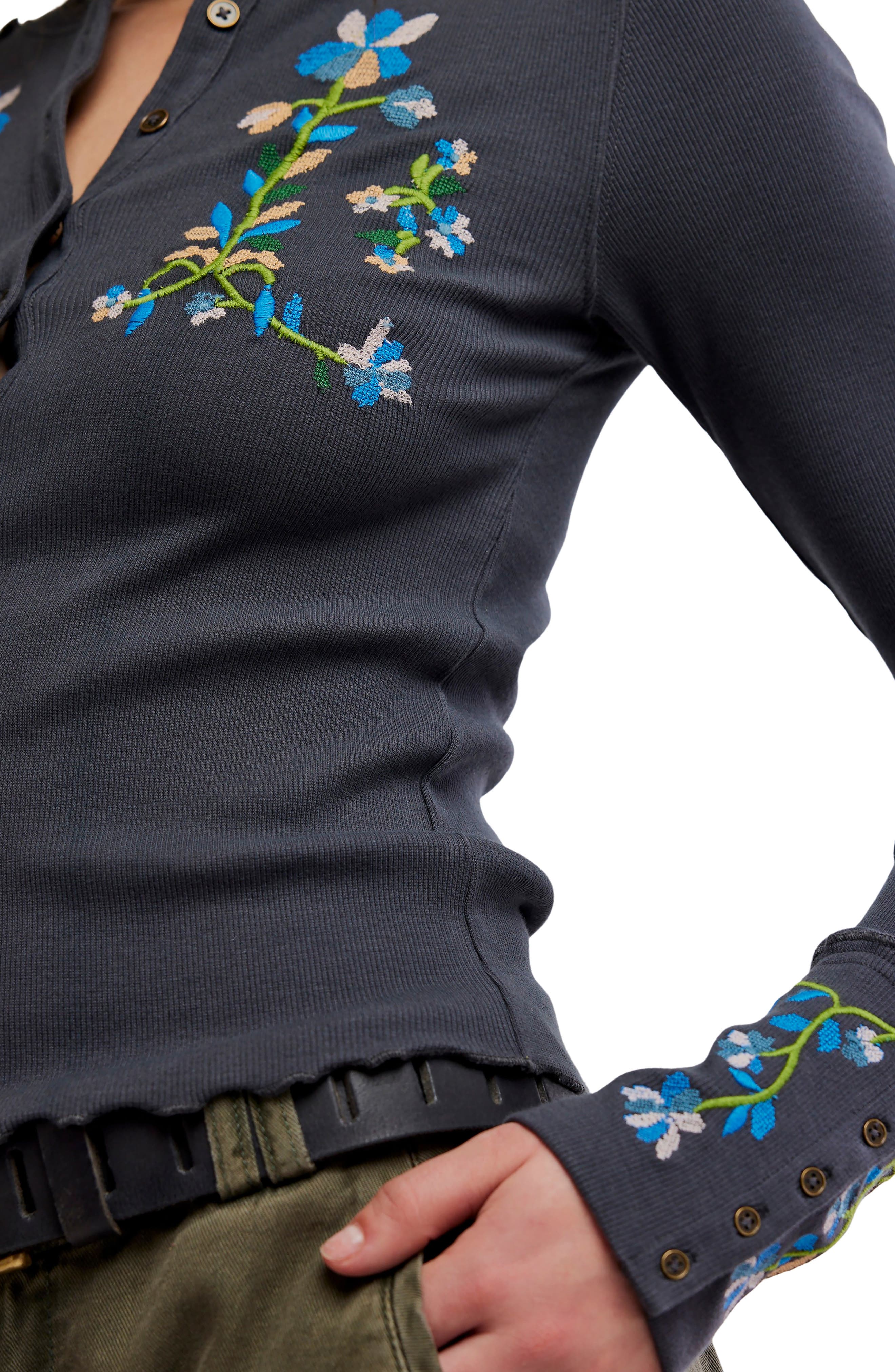 Fleur Embroidered Henley Top (Women) | Nordstrom