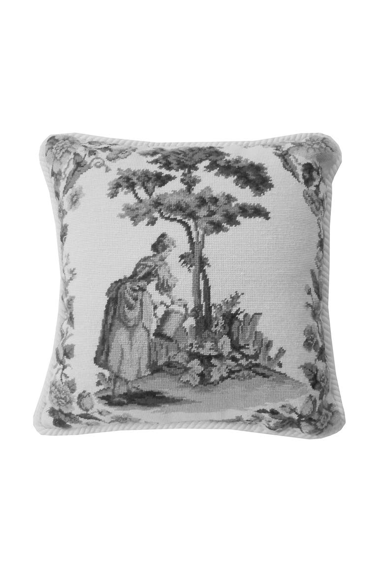 Colonial Williamsburg Black Toile Needlepoint Accent Throw Pillow, Main, color, black