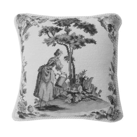 Colonial Williamsburg Black Toile Needlepoint Accent Throw Pillow