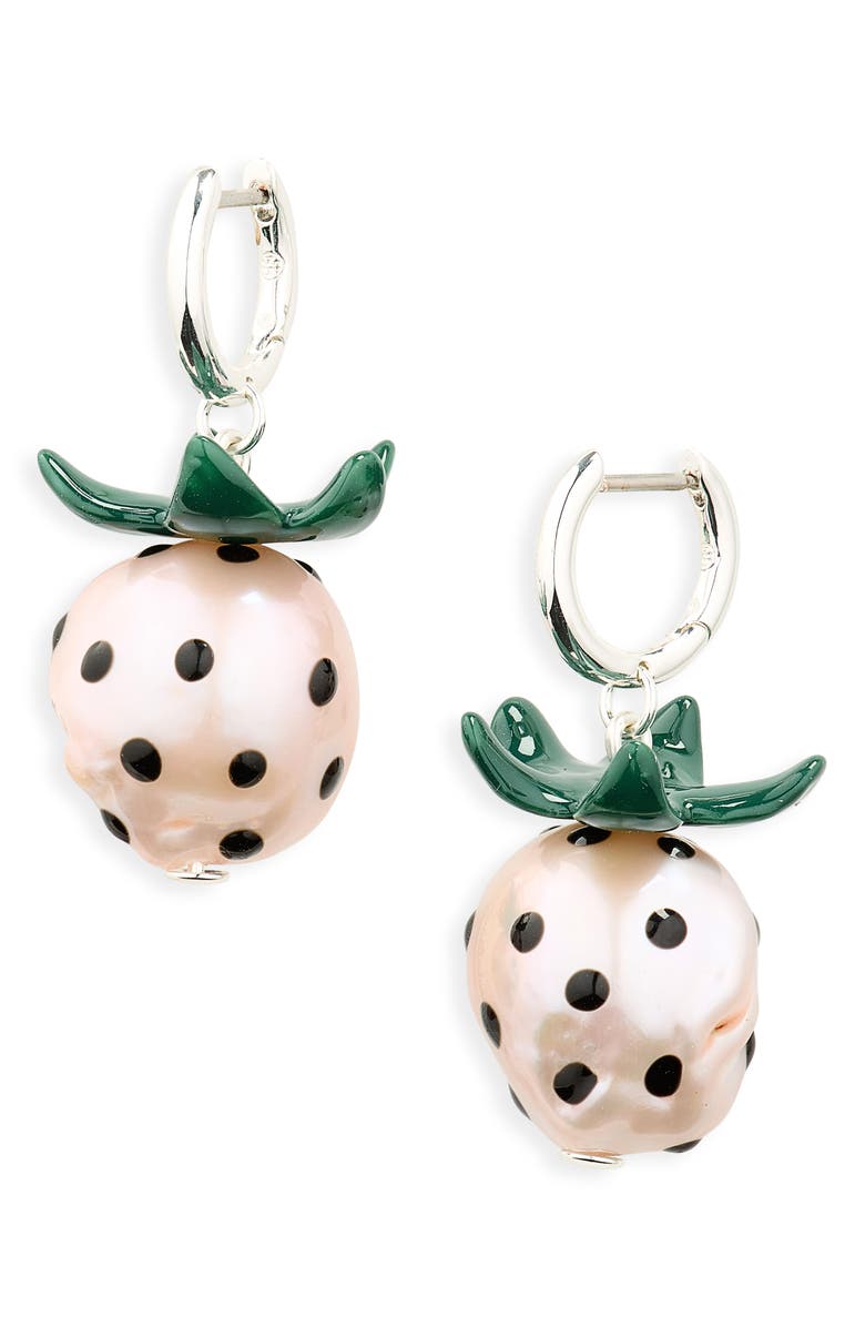 Tory Burch Curiosity Freshwater Pearl Strawberry Drop Earrings, Main, color, Light Silver / Pink