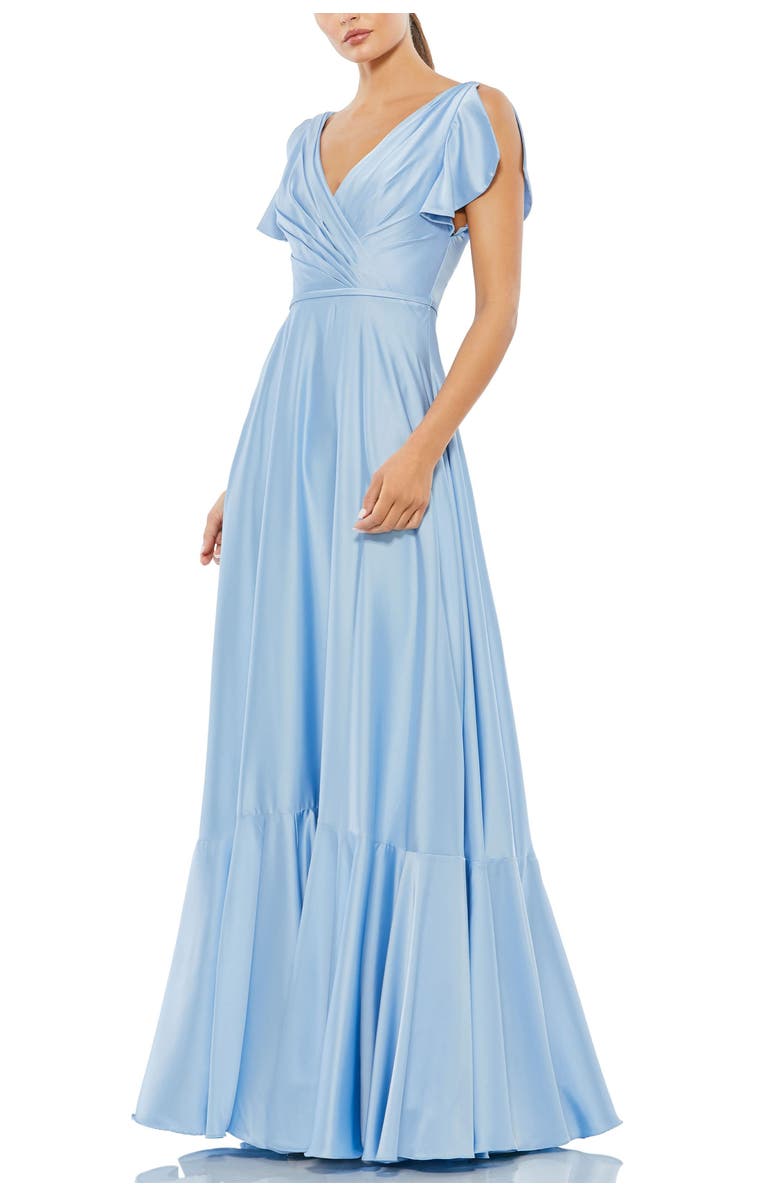 Mac Duggal Drop Shoulder Flounce Sleeve Gown, Main, color, Periwinkle