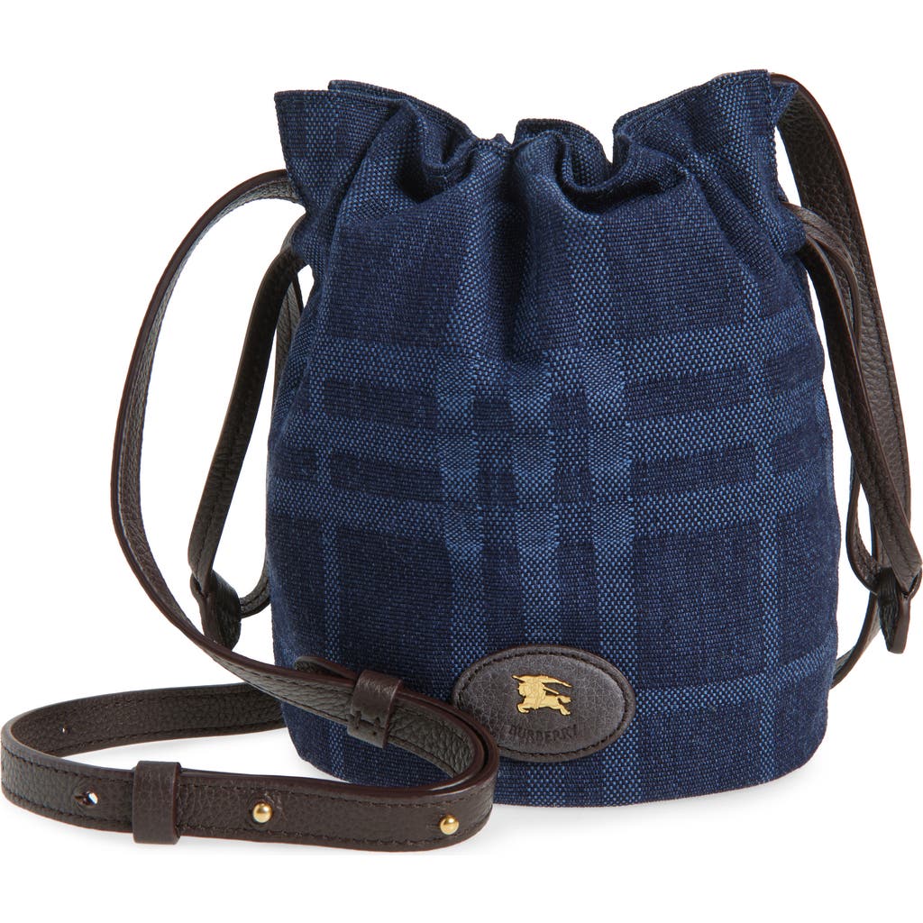 Burberry Mini Horseshoe Denim Crossbody Bucket Bag In Blue