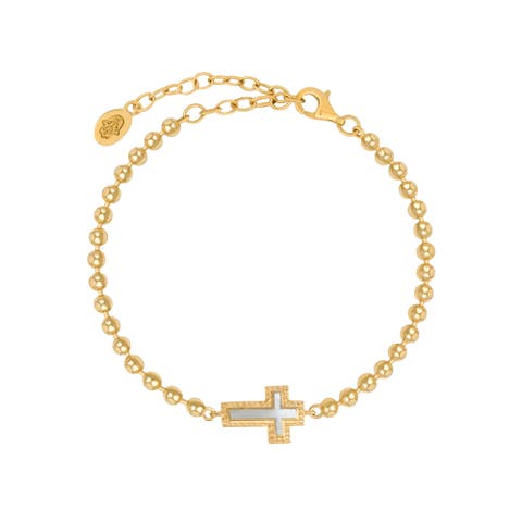 Mother of Pearl Cross Charm Gold Plated Women's Bracelet - Sparkling Soul