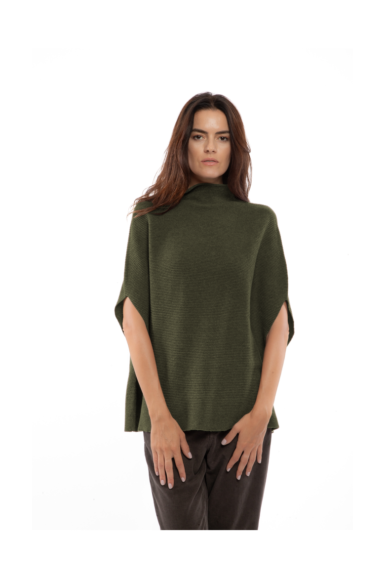 Pure Cashmere Funnel Neck Poncho, Main, color, Olive Green