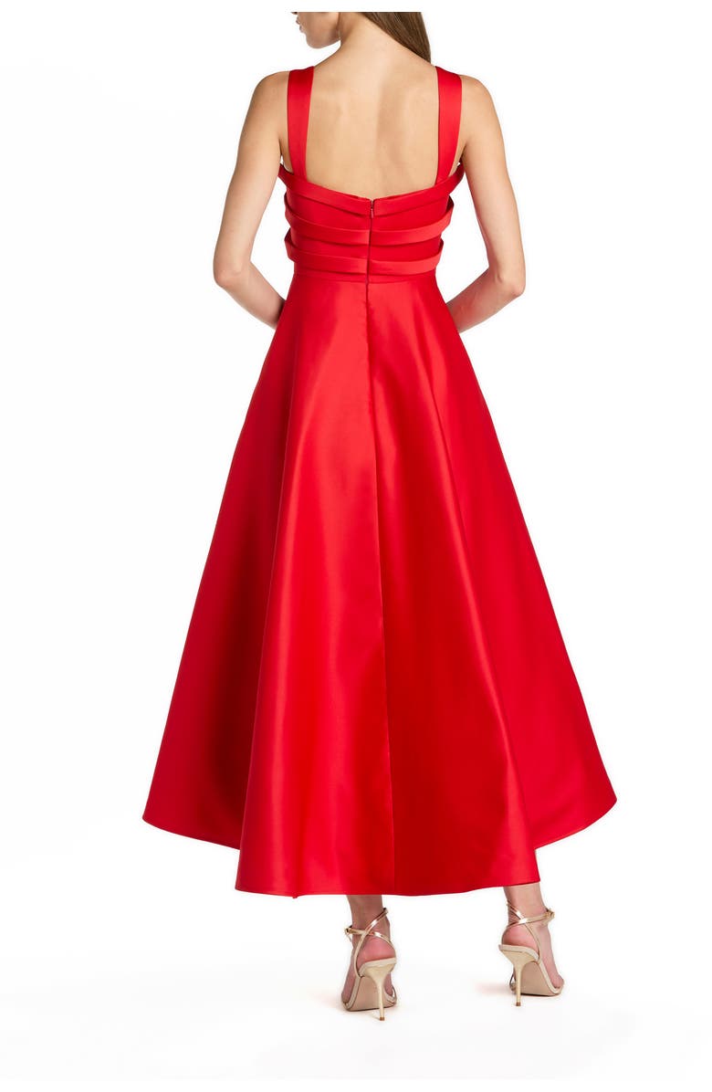 Mac Duggal Satin Sleeveless A Line Ankle Dress With Bow, Alternate, color, Red