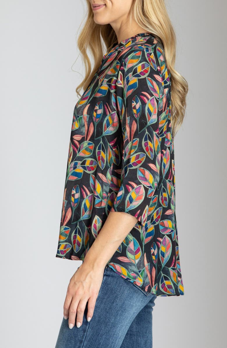 APNY Print Tassel Split Neck Chiffon Top, Alternate, color, Black Leaves Multi