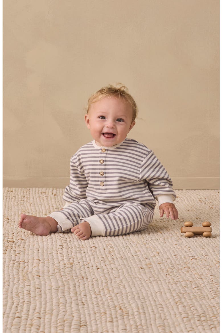 Kids' Stripe Stretch Organic Cotton Romper, Alternate, color, SLATE