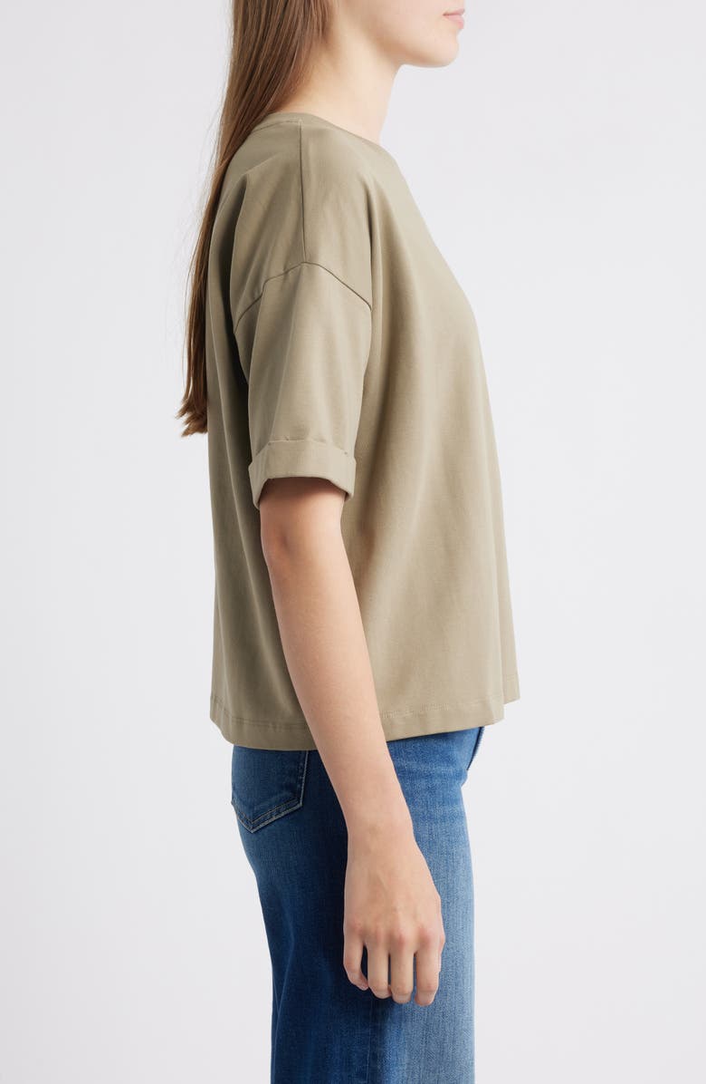 Eileen Fisher Cuffed Sleeve Cotton Crewneck T-Shirt, Alternate, color, Twig