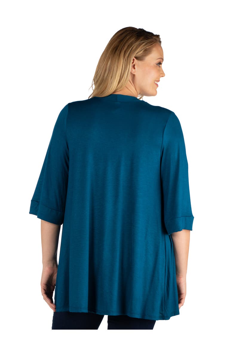 Plus Size Elbow Length Sleeve Open Front Cardigan, Alternate, color, Teal