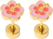 Pip Pop Girls' Hibiscus Flatback Stud Hypoallergenic Earrings