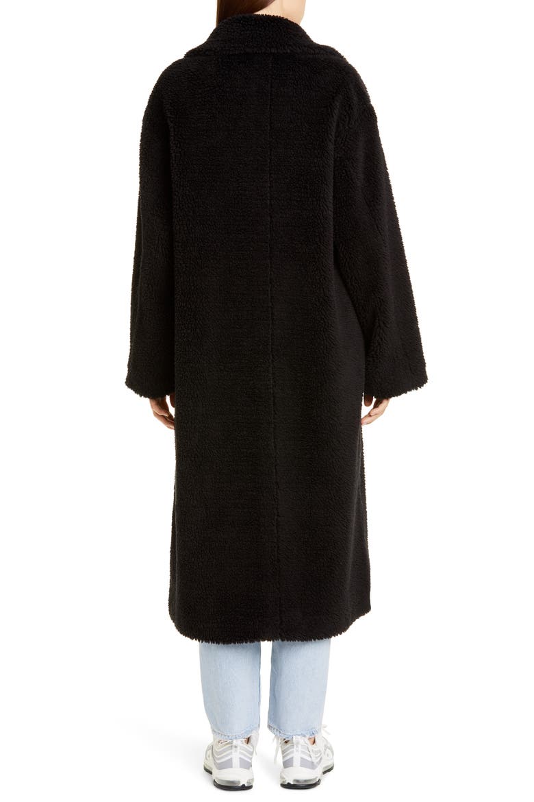 Maria Long Teddy Faux Fur Coat, Alternate, color, BLACK