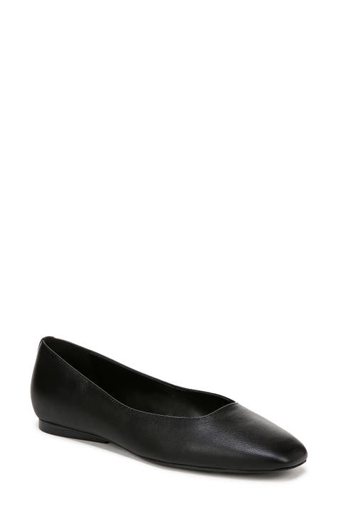 Ladies black leather flats online