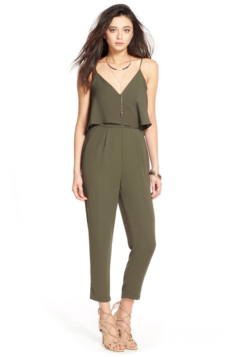 ASTR Popover Bodice Crop Jumpsuit, Alternate, color, OLIVE