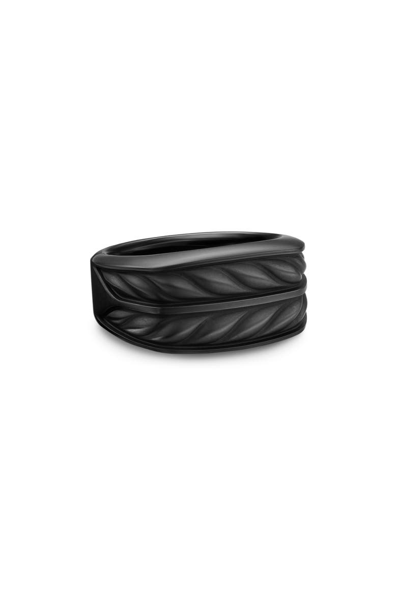 Chevron Three Sided Signet Ring, Black Titanium, 12.5mm, Main, color, BLACK