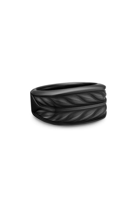 Chevron Three Sided Signet Ring, Black Titanium, 12.5mm