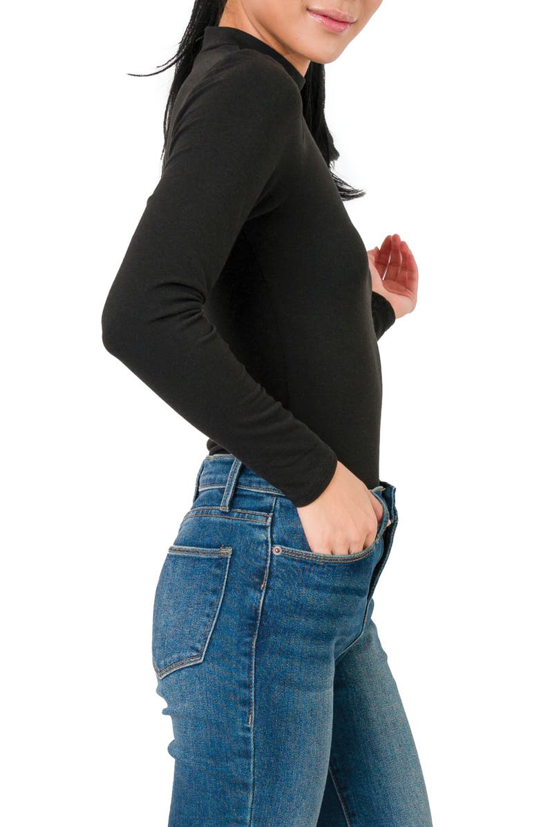 GIBSONLOOK Mock Neck Long Sleeve Thong Bodysuit, Alternate, color, Black