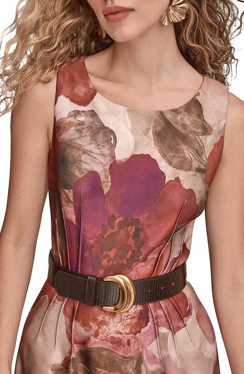 Donna Karan New York Floral Print Belted Midi Dress, Alternate, color, Red