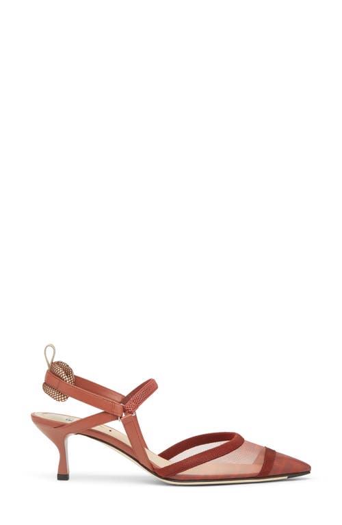 Fendi Colibri Ff Mesh Slingback Kitten-heel Pumps In Brown