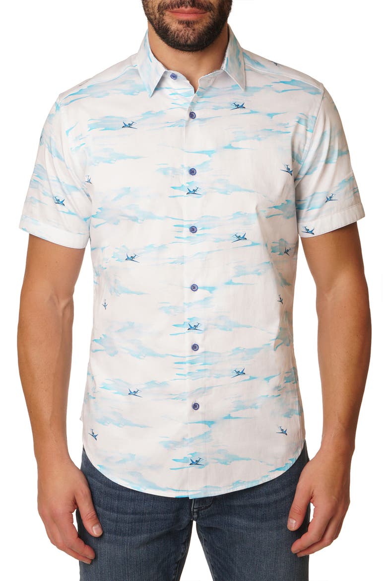 Fulton Short Sleeve Woven Shirt, Main, color, WHITE/ BLUE MULTI
