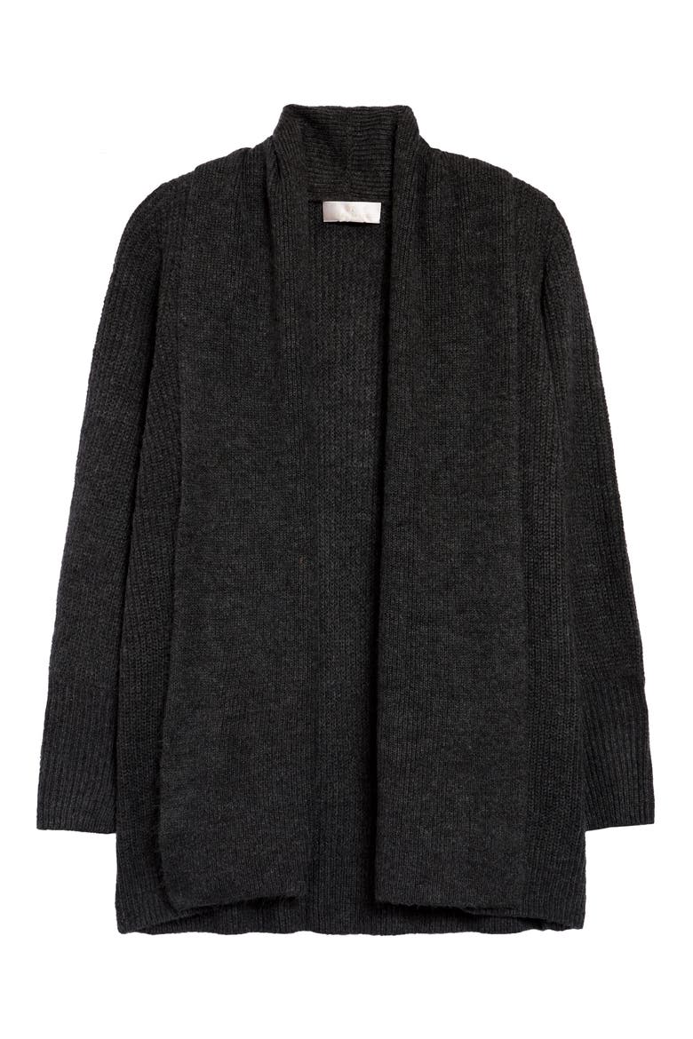 Shawl Collar Open Cardigan, Main, color, GREY DARK CHARCOAL HEATHER