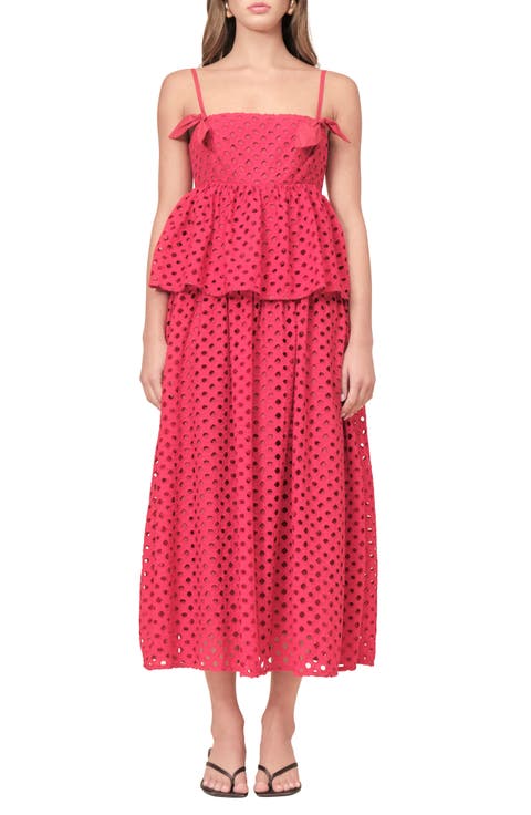 Eden Cotton Eyelet Peplum Midi Dress