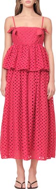 MAUDE CLUB Eden Cotton Eyelet Peplum Midi Dress