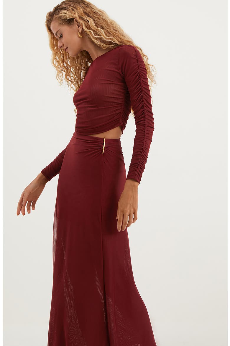 Mira Long Sleeve Cover-Up Top, Alternate, color, RED