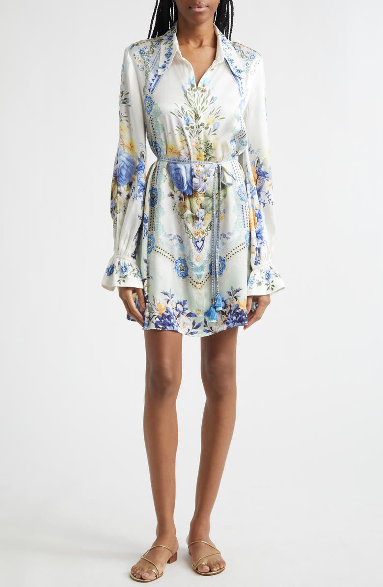 Camilla Floral Belted Long Sleeve Silk Shirtdress, Main, color, My Homespun Heart