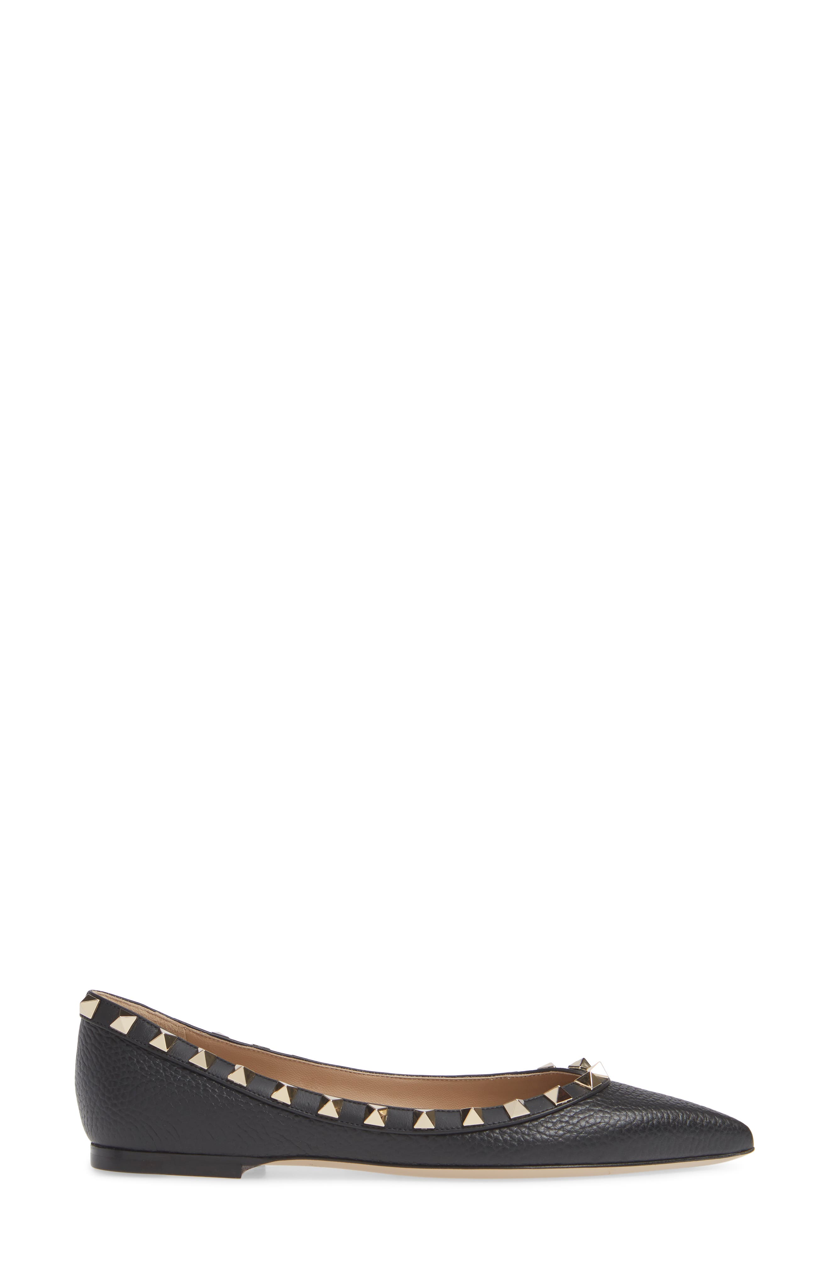 Rockstud Pointy Toe Flat, Alternate, color, BLACK/ BLACK