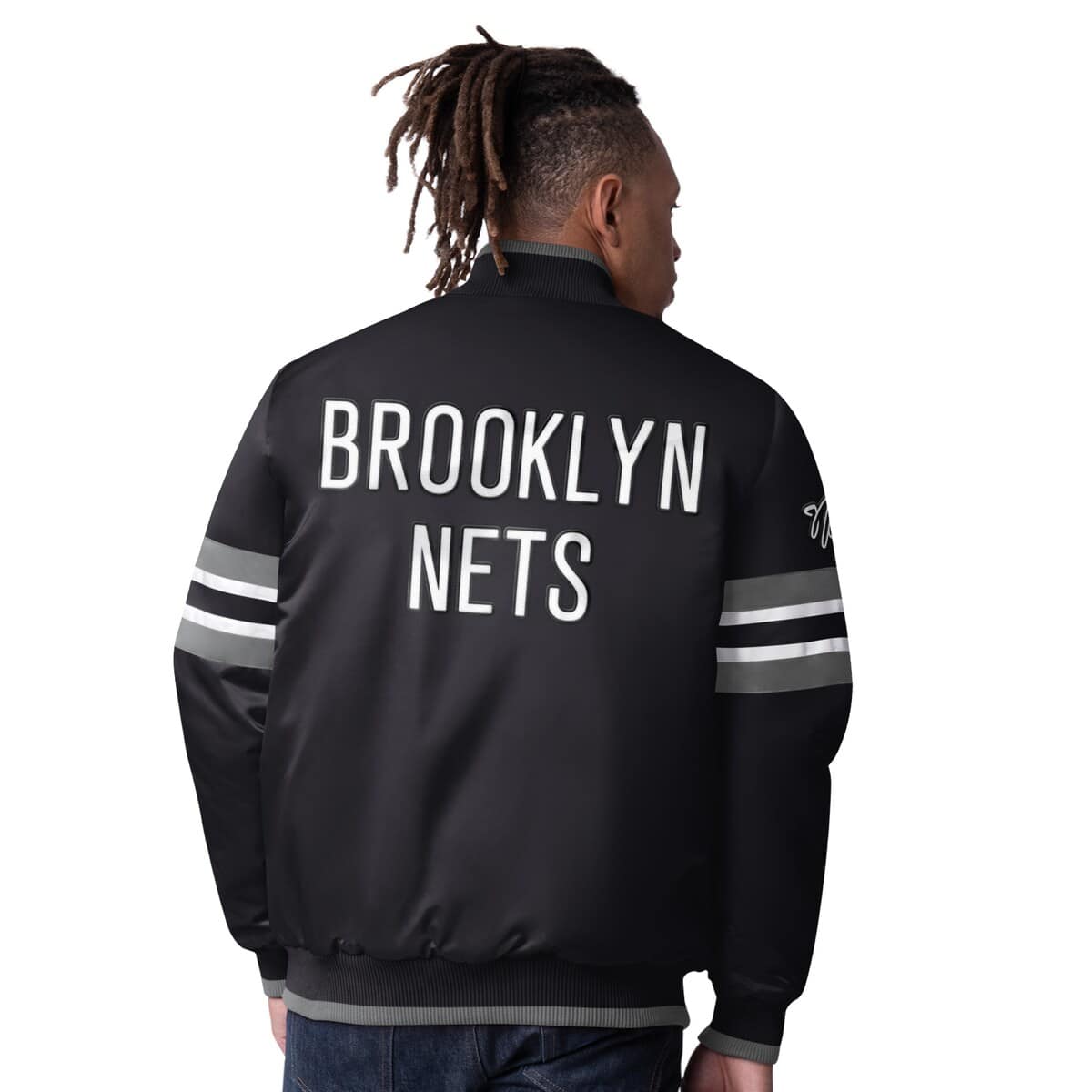 Men's Starter Black Brooklyn Nets Scout Varsity Satin Full-Snap Jacket - image 2
