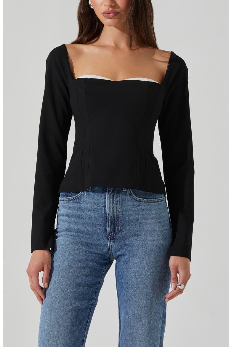 Whitley Square Neck Long Sleeve Shirt, Alternate, color, BLACK WHITE