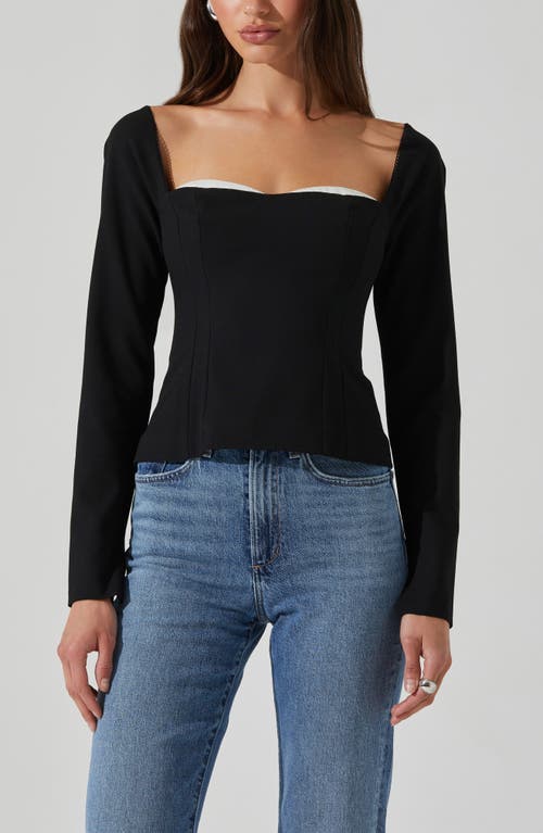 Astr The Label Whitley Square Neck Long Sleeve Shirt In Black