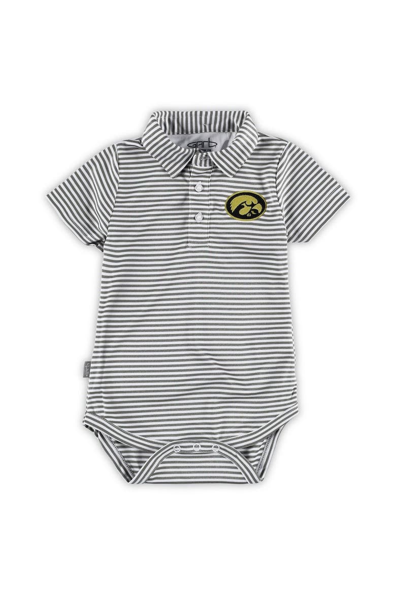 Infant Garb Charcoal Iowa Hawkeyes Carson Striped Polo Bodysuit, Alternate, color, Charcoal