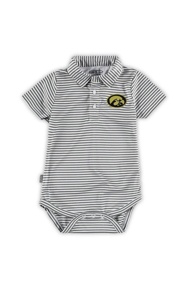 GARB Infant Garb Charcoal Iowa Hawkeyes Carson Striped Polo Bodysuit, Alternate, color, 