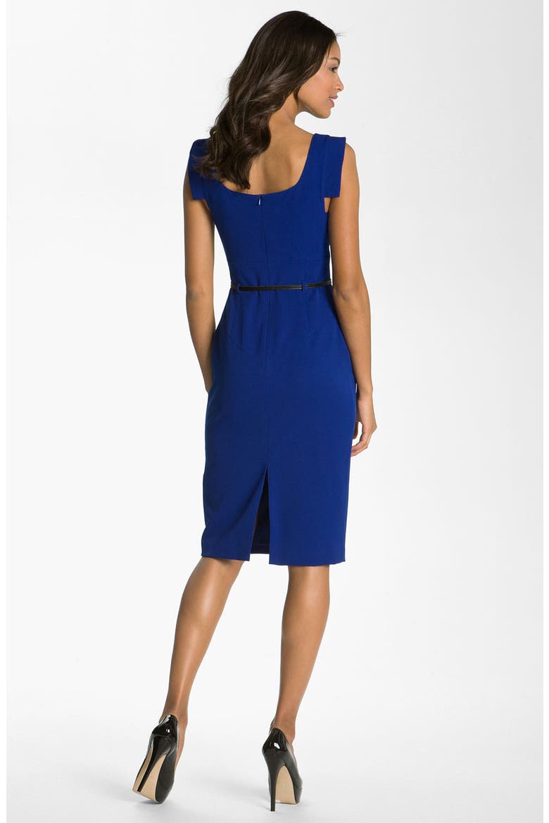 Jackie Belted Stretch Gabardine Sheath Dress, Alternate, color, COBALT