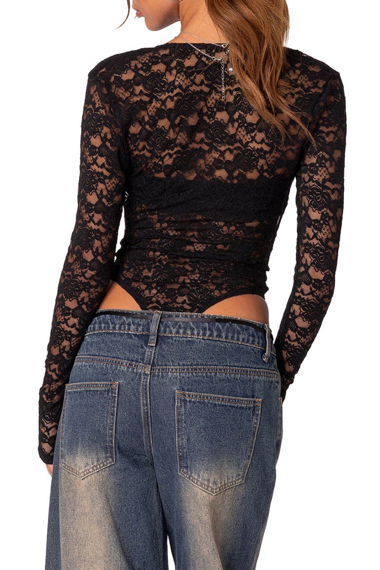 Zoey Lace Two-Piece Bandeau & Bodysuit, Alternate, color, BLACK