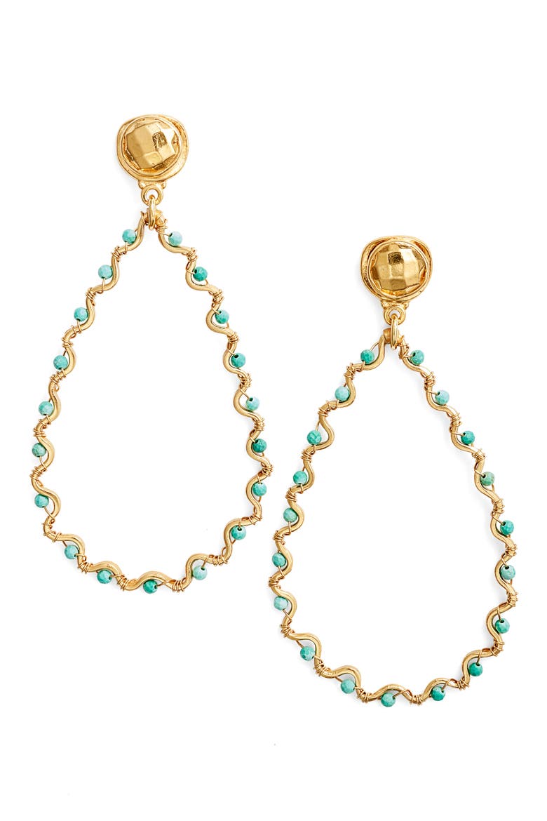 Nymphease Beaded Drop Earrings, Main, color, GREEN