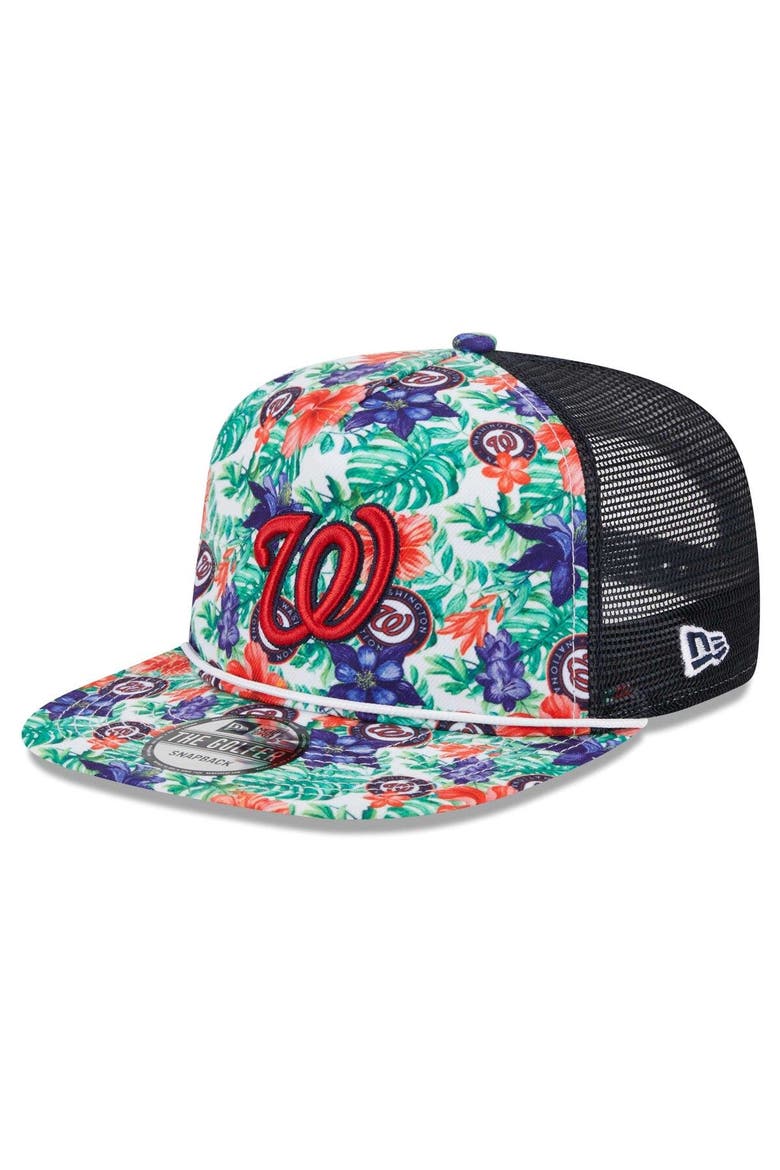 Men's New Era Washington Nationals Tropic Floral Golfer Lightly Structured Snapback Hat, Main, color, Red