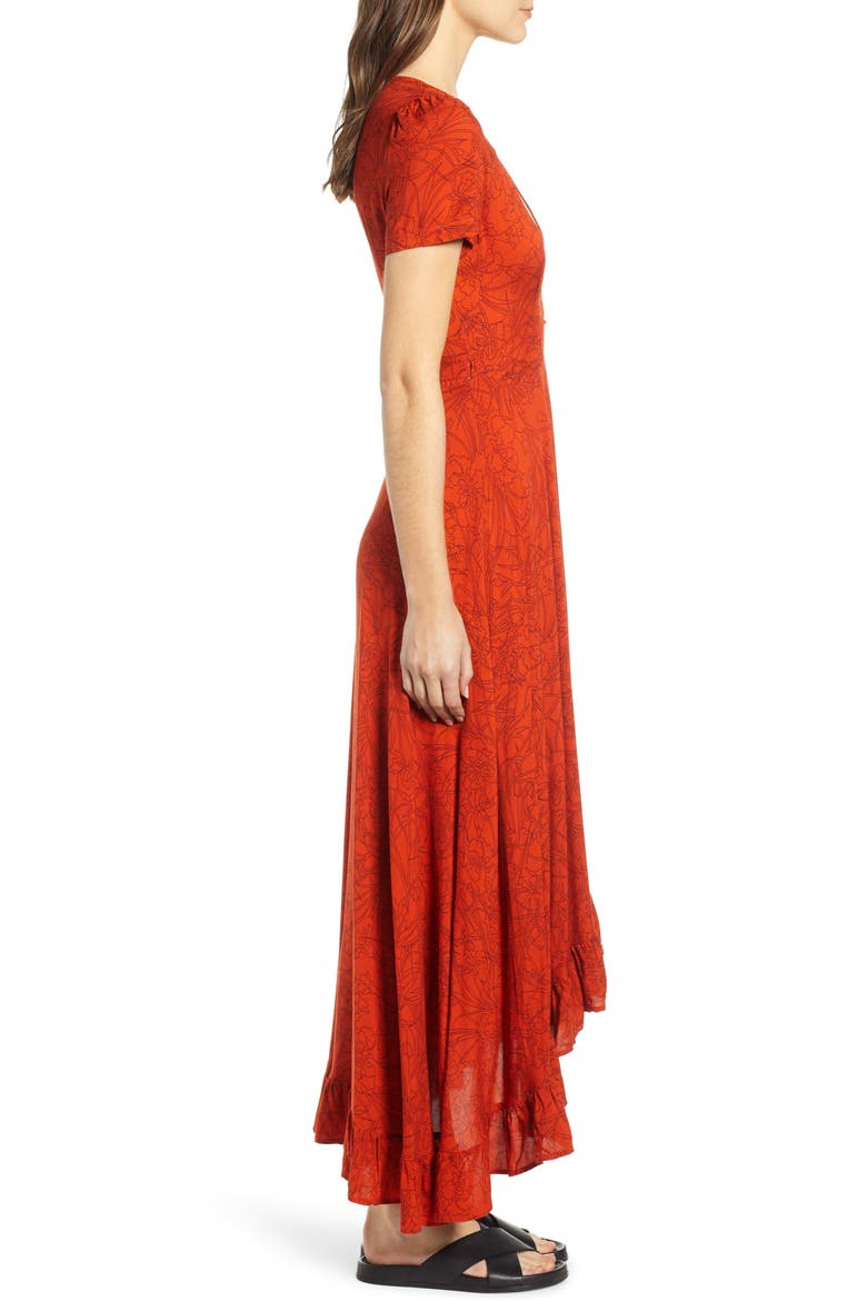 Daniella Floral Print Wrap Dress, Alternate, color, RED OCHRE