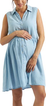 Ripe Maternity Bec Button Down Sleeveless Chambray Maternity Dress