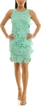 Nina Leonard Floral Appliqué Open Knit Sheath Dress