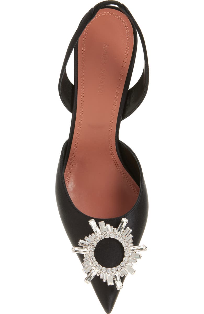 Amina Muaddi Begum Crystal Pointed Toe Slingback Pump, Alternate, color, Satin Black/ White Crystal