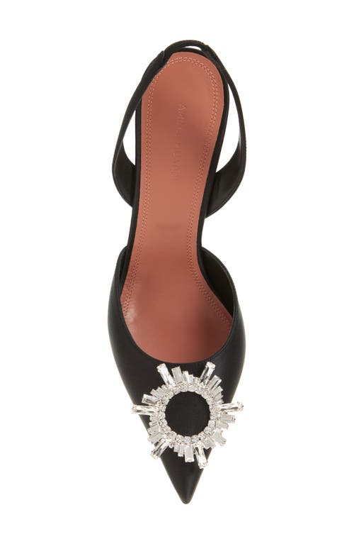 Shop Amina Muaddi Begum Crystal Pointed Toe Slingback Pump In Satin Black/white Crystal