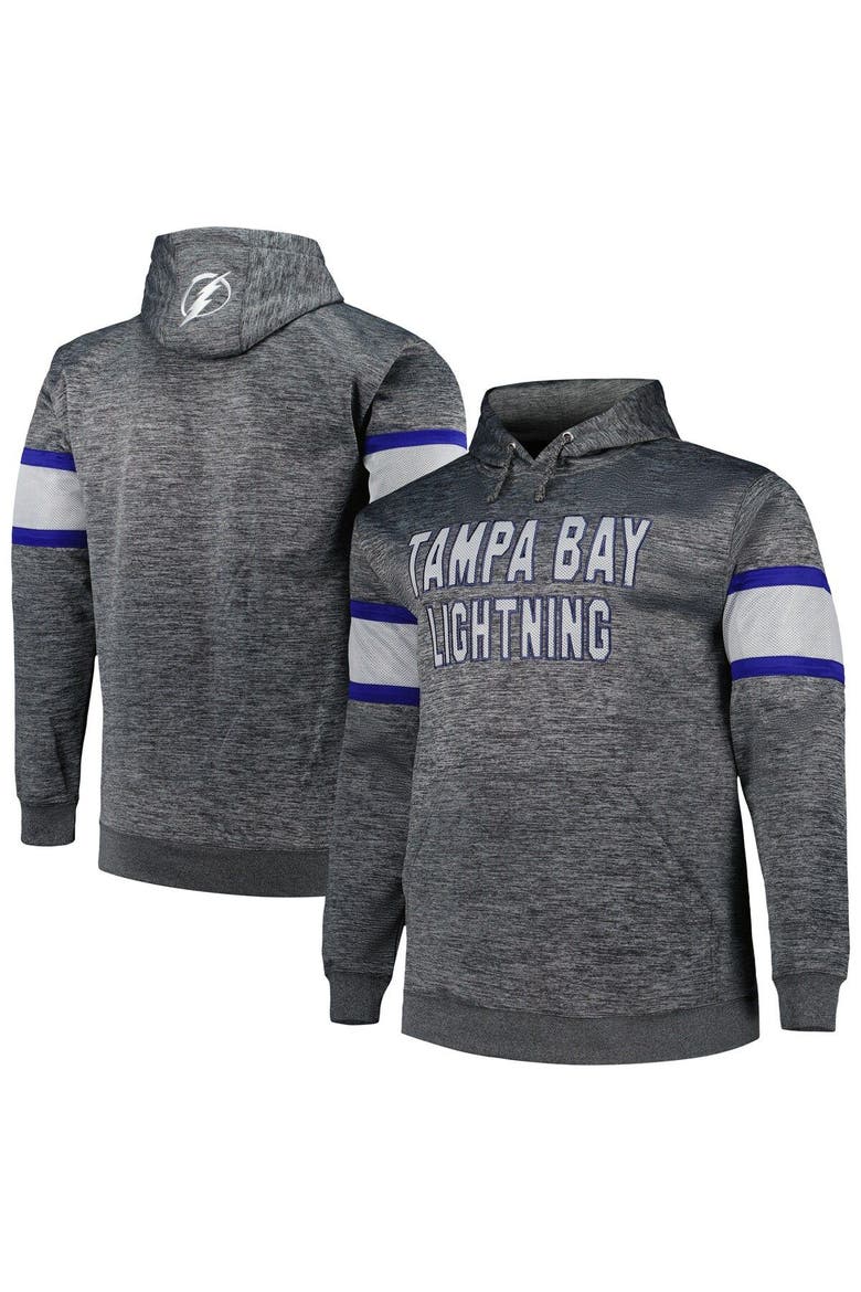 Men's Heather Charcoal Tampa Bay Lightning Big & Tall Stripe Pullover Hoodie, Main, color, Heather Charcoal