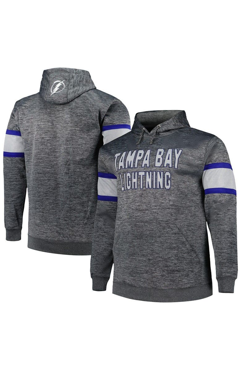 PROFILE Men's Heather Charcoal Tampa Bay Lightning Big & Tall Stripe Pullover Hoodie, Main, color, Heather Charcoal