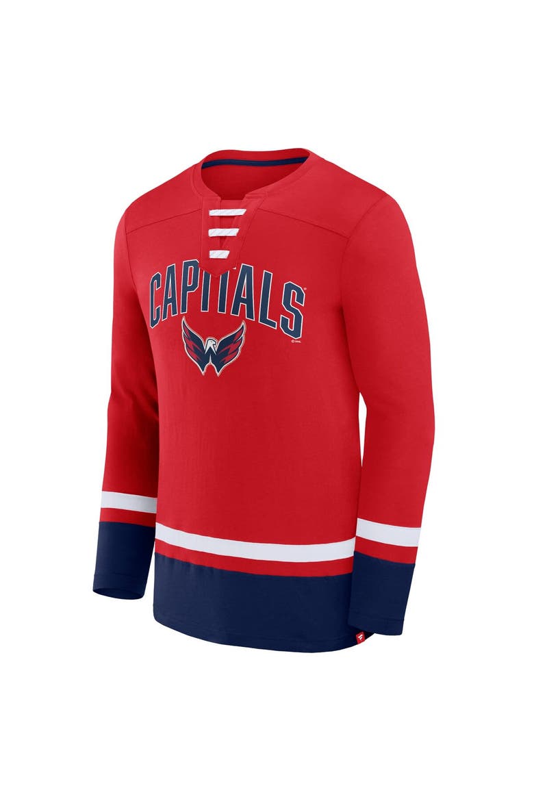 Men's Fanatics Branded Red Washington Capitals Back Pass Lace-Up Long Sleeve T-Shirt, Alternate, color, Red