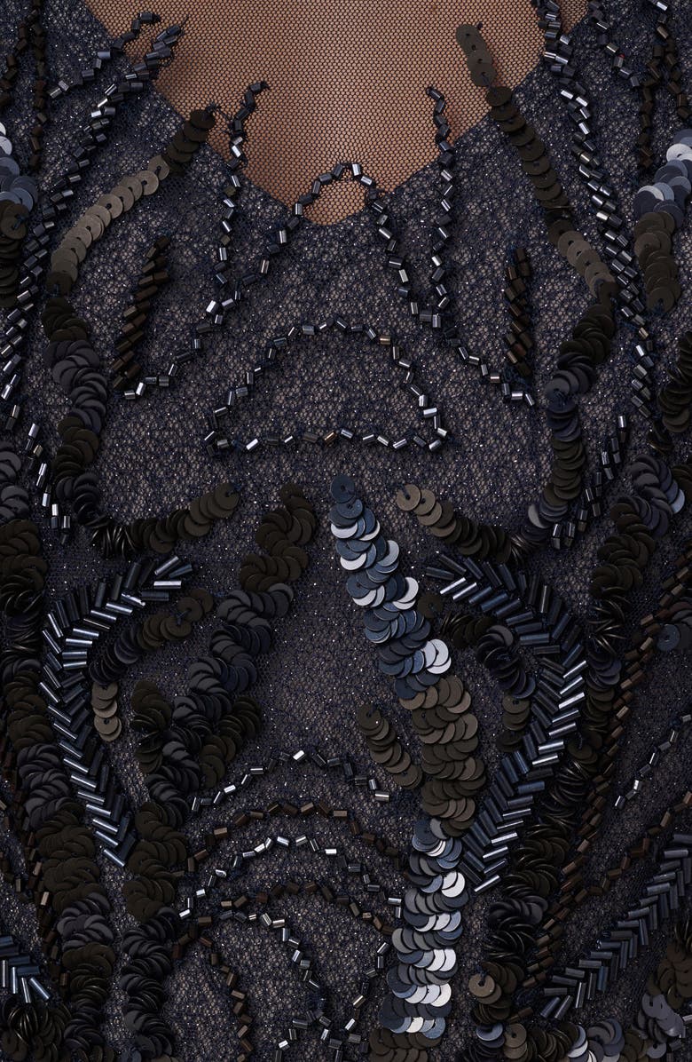 Adrianna Papell Beaded Metallic Sleeveless Mesh Gown, Alternate, color, 